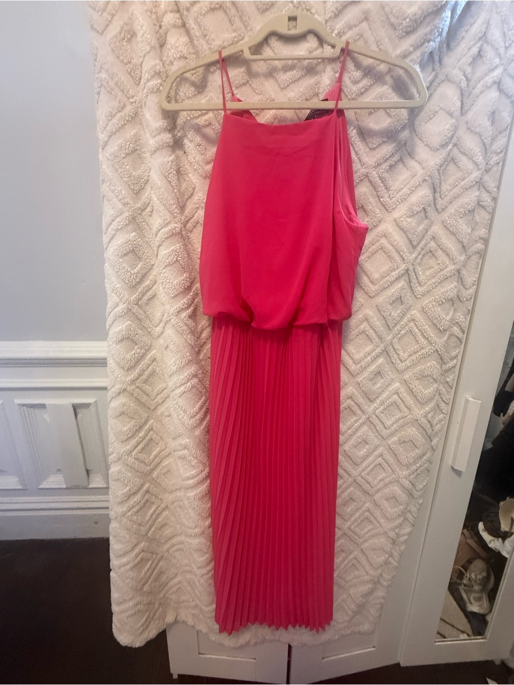 Sam Edelman Hot Pink Pleated Maxi Dress with Spaghetti Straps